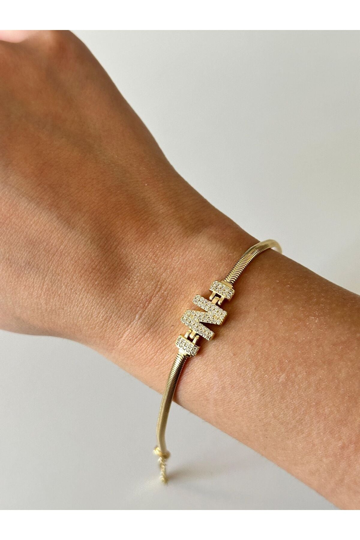 14K Çelik Üzeri Altın Kaplama Kuyumcu İşçiliği Harf Bileklik