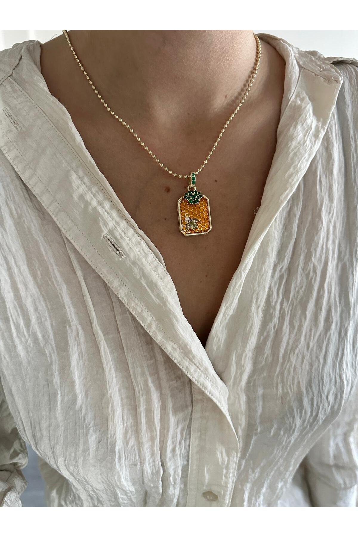 14K Çelik Üzeri Altın Kaplama Turuncu Kolye