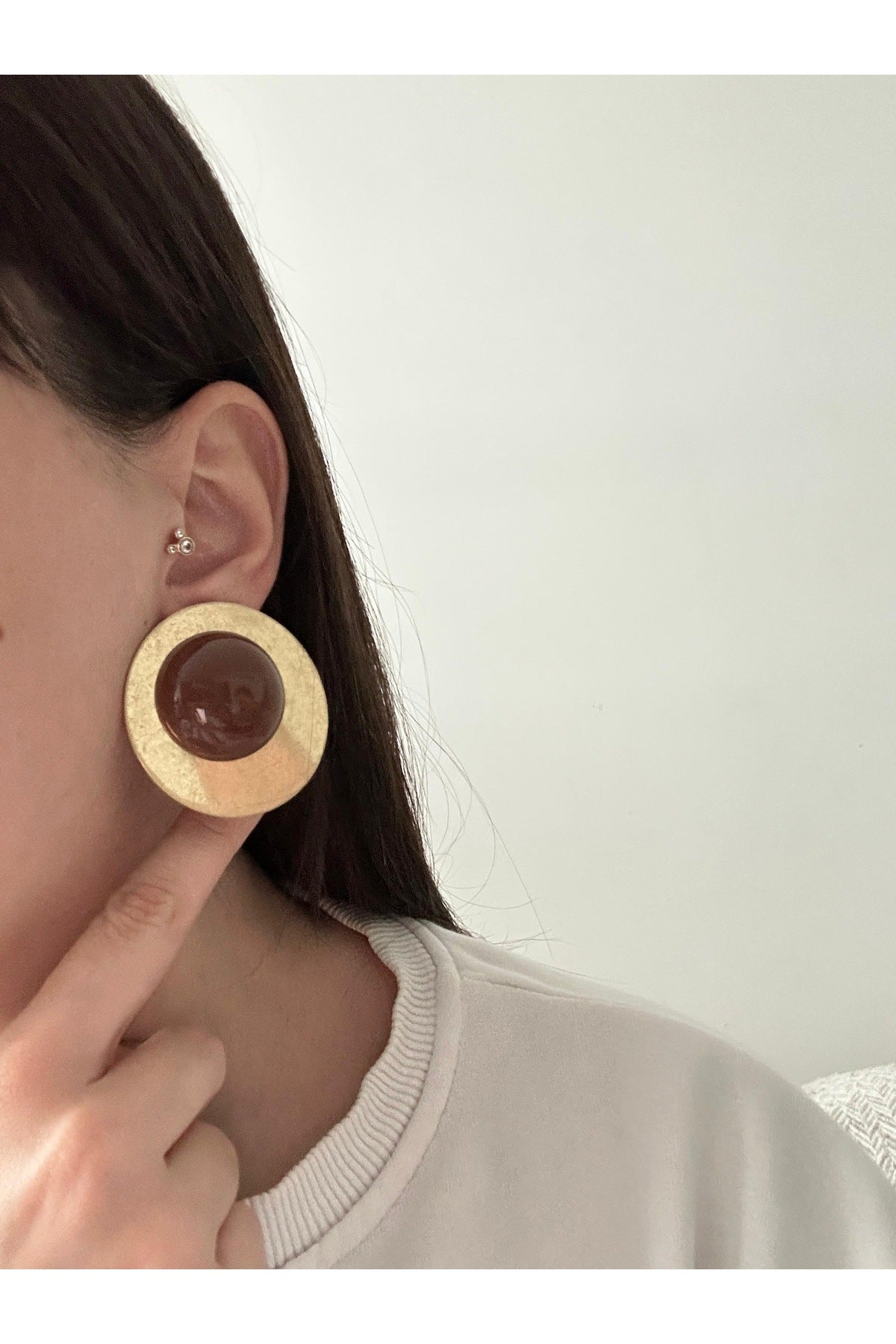 14K Çelik Üzeri Altın Kaplama Mat Vintage Küpe