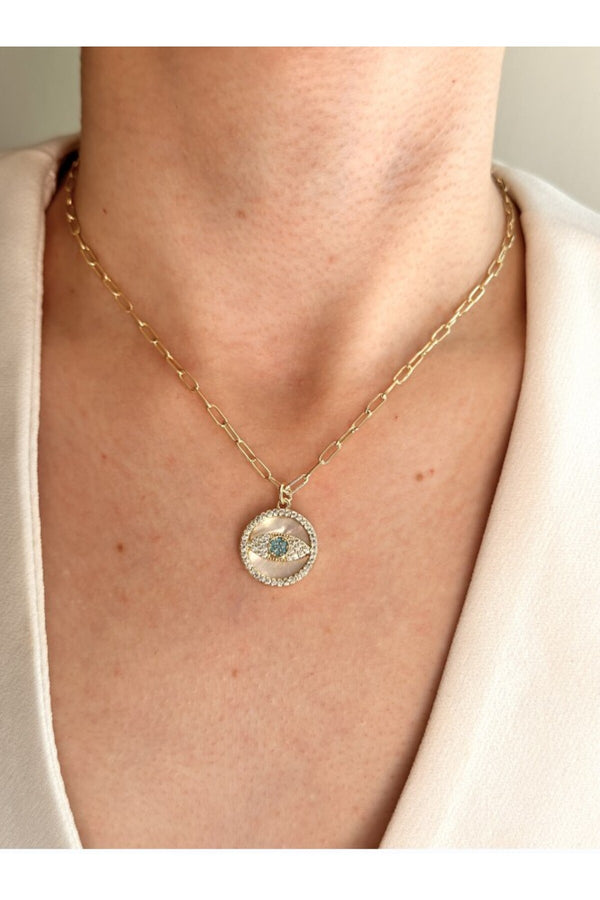 14k Çelik Üzeri Altın Kaplama Yuvarlak Göz Kolye