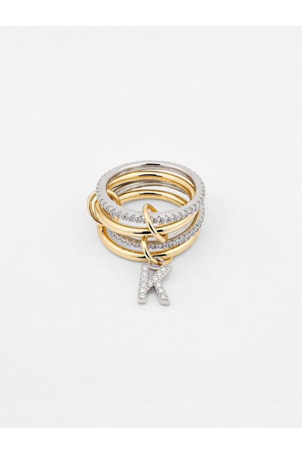 14K Çelik Üzeri Altın Kaplama 4 Sıralı Gold Gümüş Harfli Spiral Yüzük 16(8) Numara