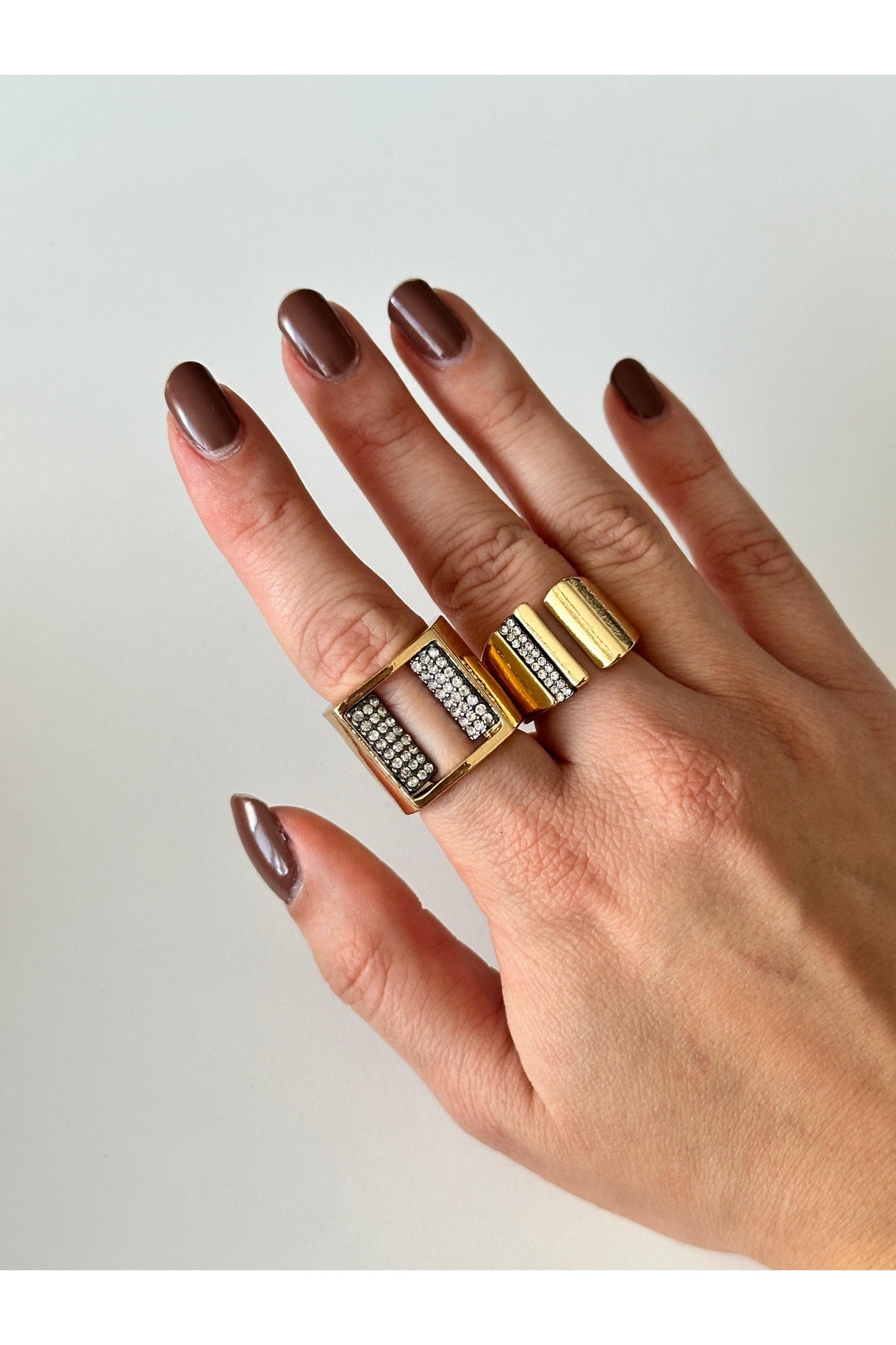 Çelik Zr tasarım ikili set yüzük