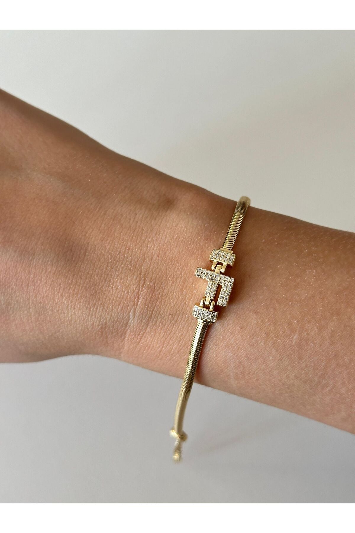 14K Çelik Üzeri Altın Kaplama Kuyumcu İşçiliği Harf Bileklik