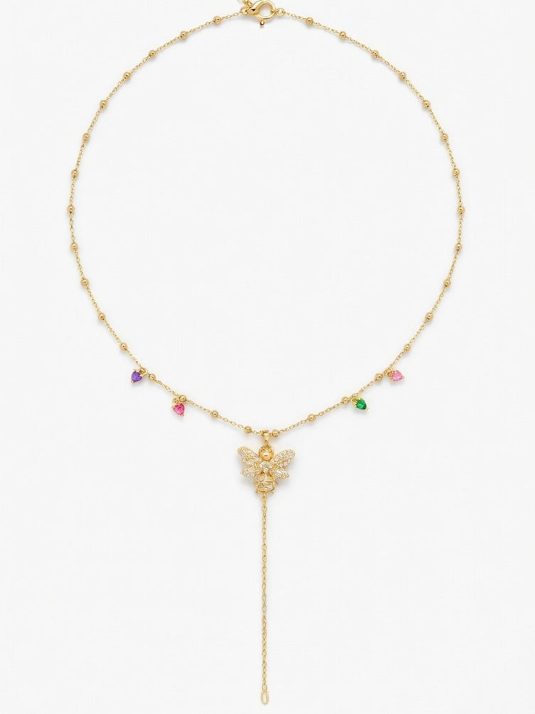14K Çelik Üzeri Altın Kaplama Renkli Zirkon Taş Kelebek Y Kolye