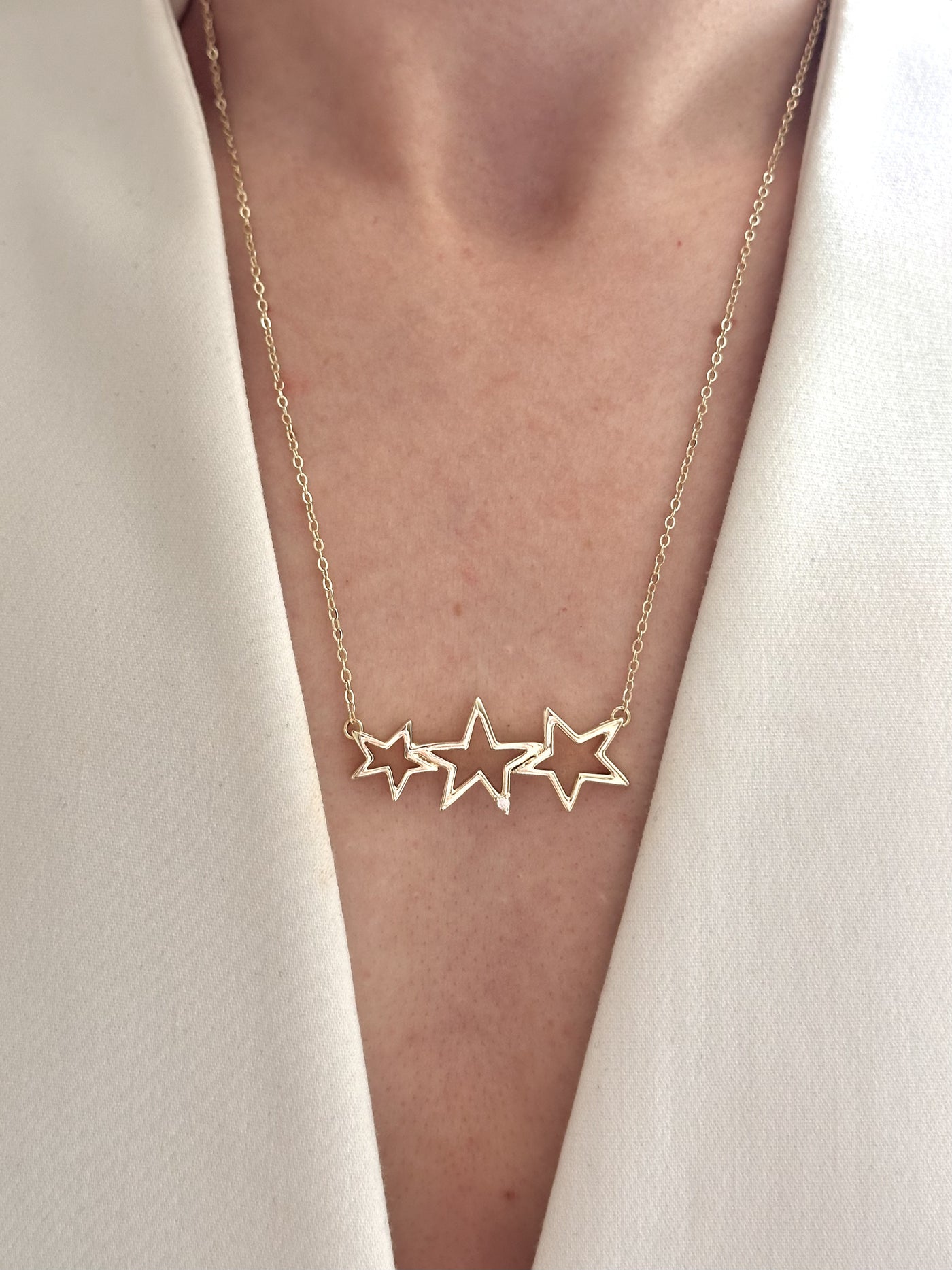 14K Altın Kaplama Üç Yıldız Kolye