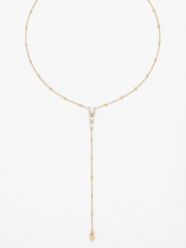 14K Çelik Üzeri Altın Kaplama Zirkon Taşlı Y Kolye