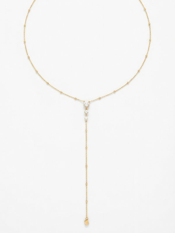 14K Çelik Üzeri Altın Kaplama Zirkon Taşlı Y Kolye