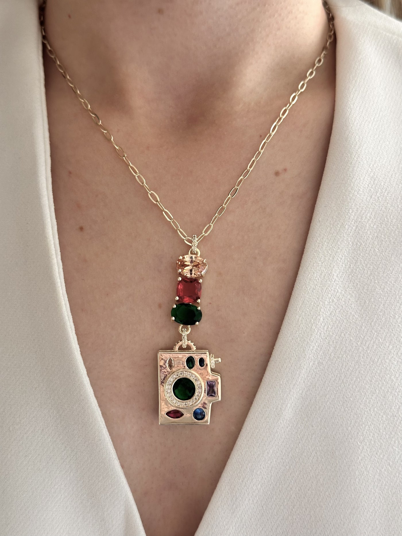 14K Altın Kaplama Özel Seri İçi Açılır Fotoğraf Makinesi Kolye