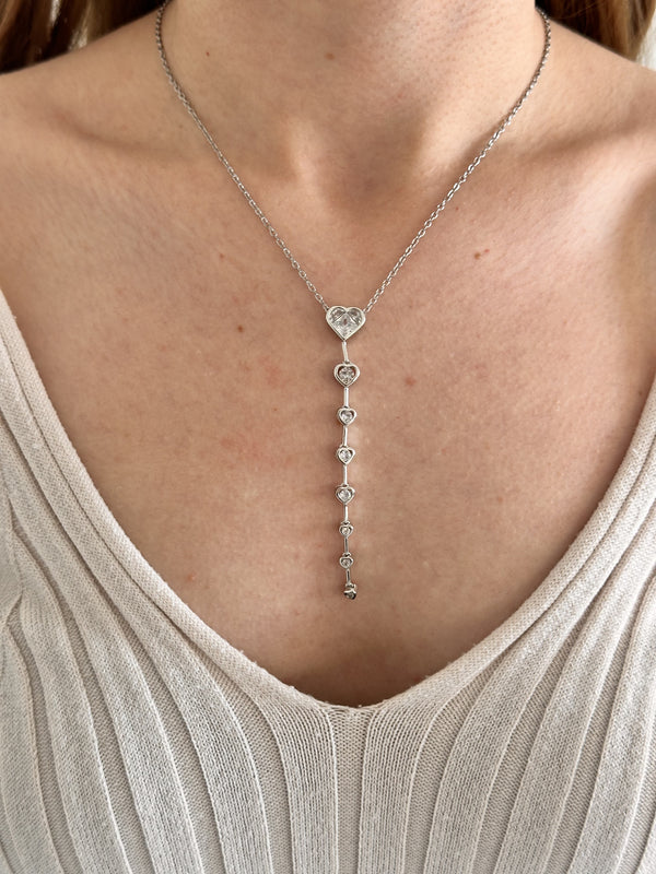 14K Çelik Üzeri Rodyum Kaplama Zirkon Taş Beyaz Kalp Y Kolye