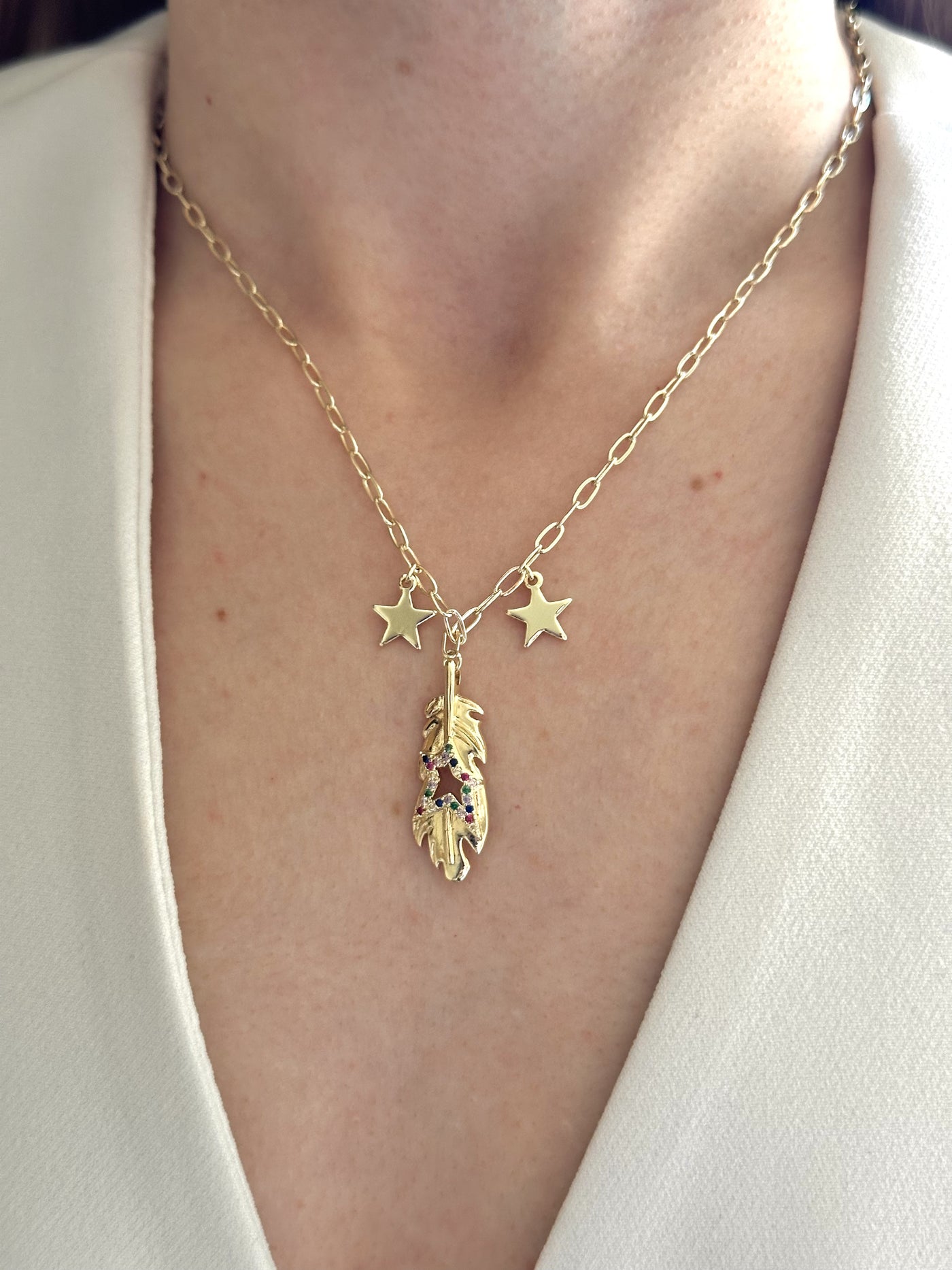 14K Altın Kaplama Renkli Zirkon Taş Yıldız Kolye