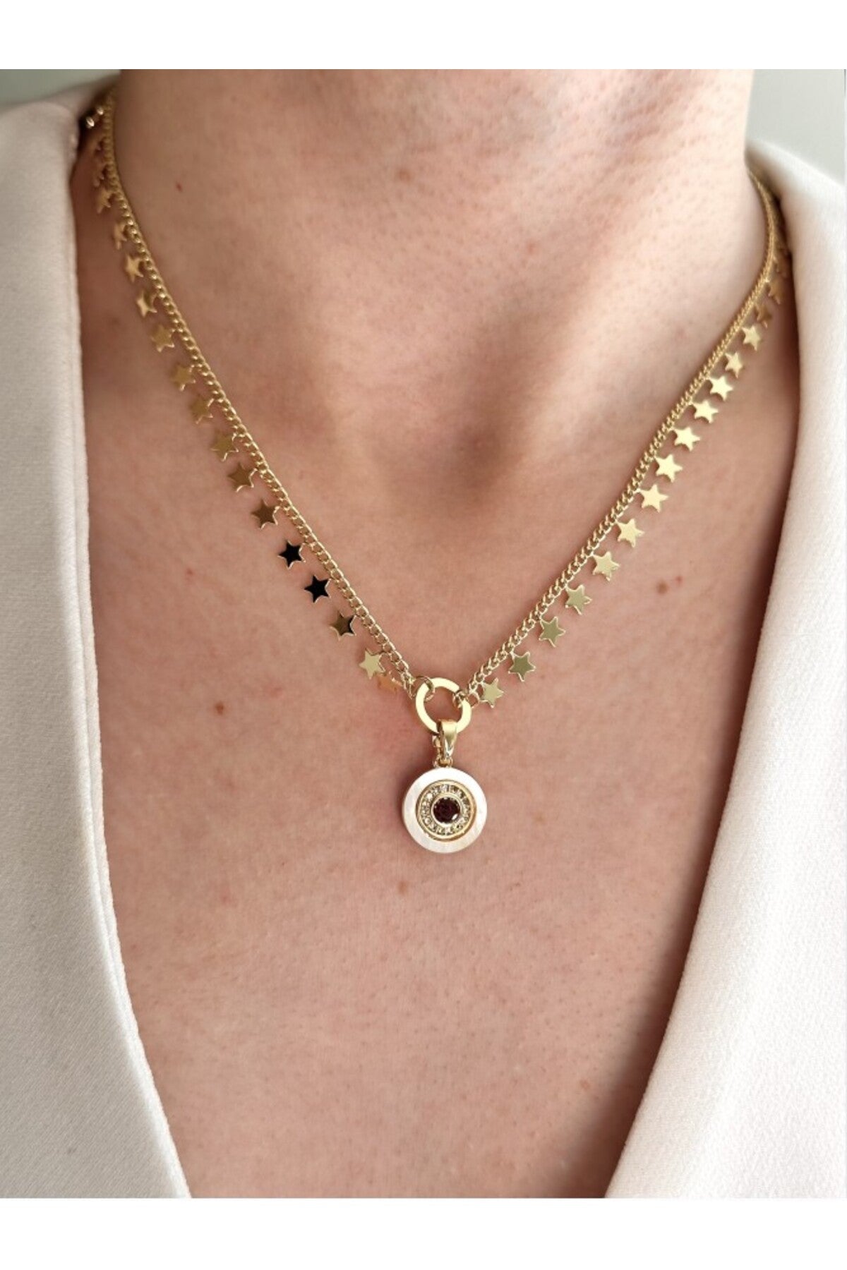 14K Çelik Üzeri Altın Kaplama Pul Zincir Kolye