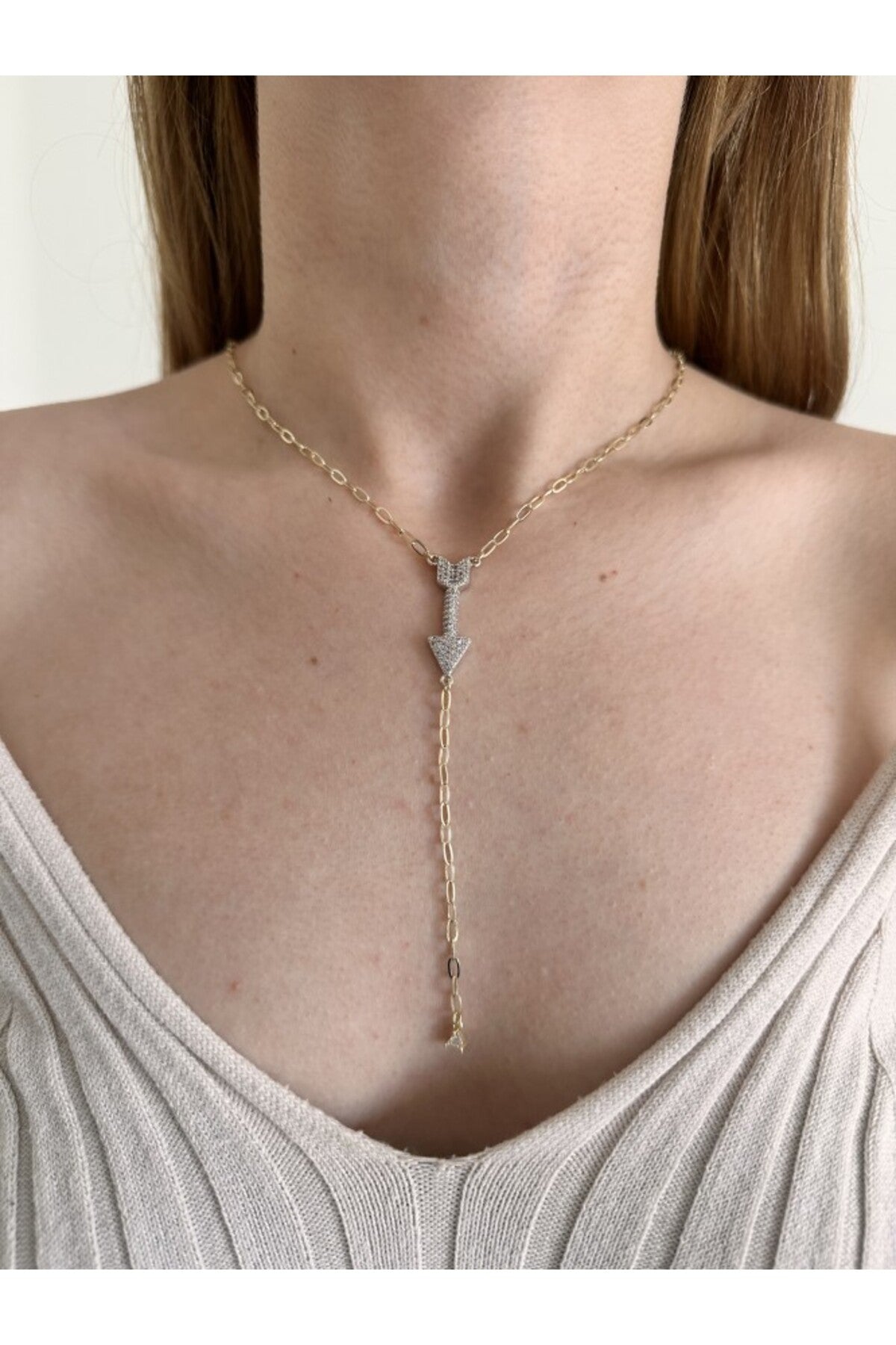 14K Çelik Üzeri Altın Kaplama Ok Y Kolye