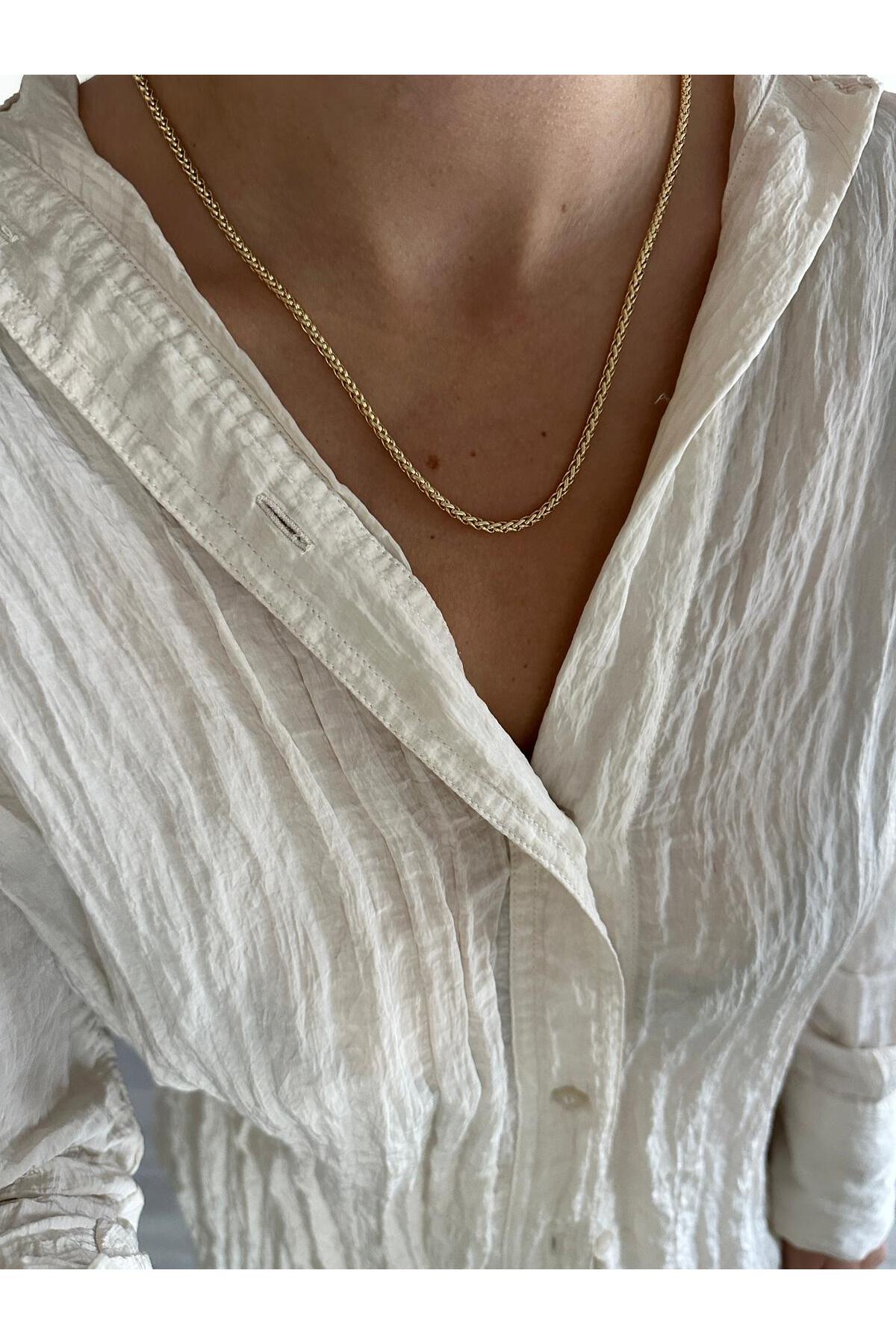 14K Çelik Üzeri Altın Kaplama İnce Kombin Zincir