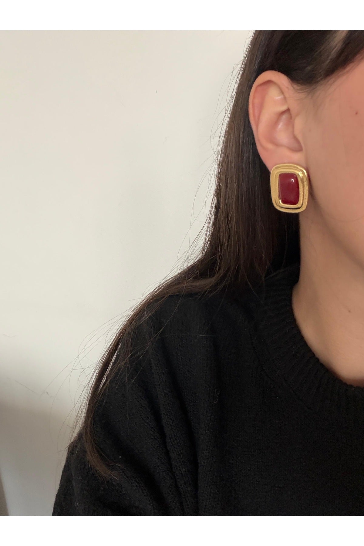 14K Çelik Üzeri Altın Kaplama KemikvKare Küpe