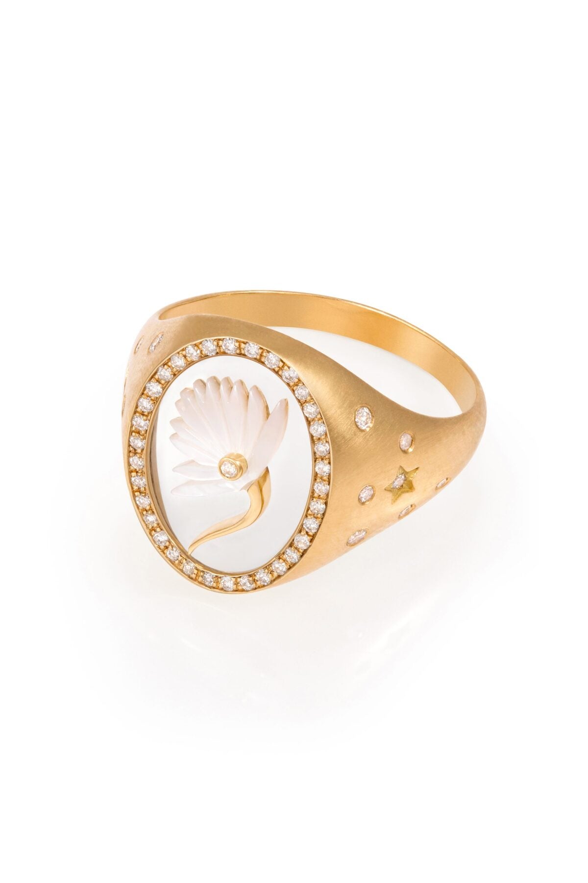 14K Çelik Üzeri Altın Kaplama Cam Yüzey Figür Yüzük