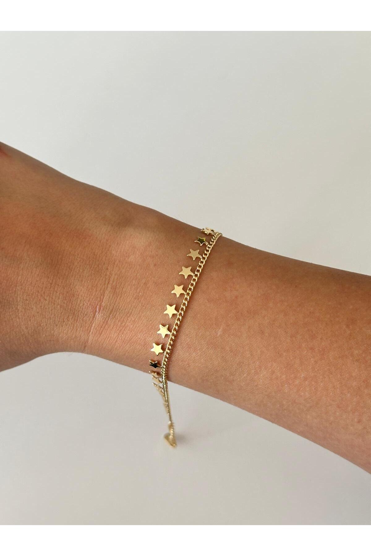 14K Çelik Üzeri Altın Kaplama Kuyumcu İşçiliği Yıldız Bileklik