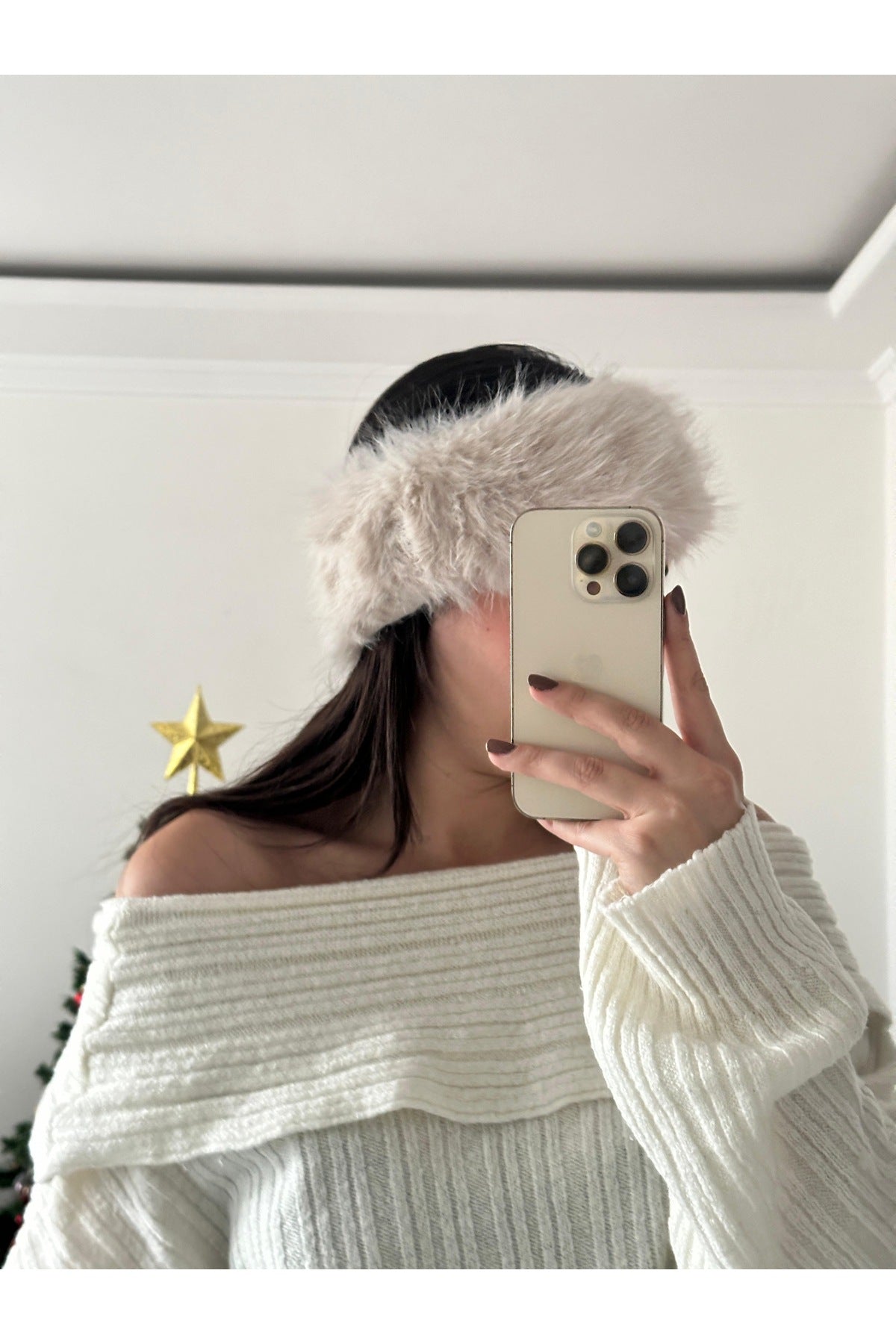 Peluş saç bandı ekru