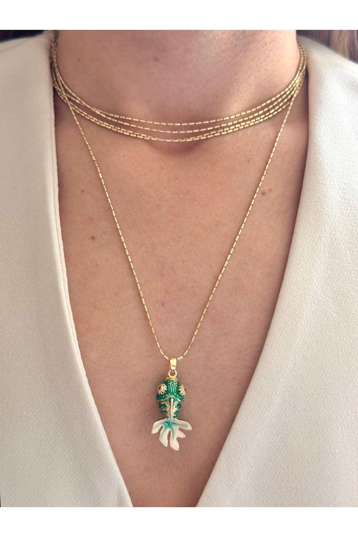 Çelik kuyumcu işçiliği 5 zincirli balık kolye