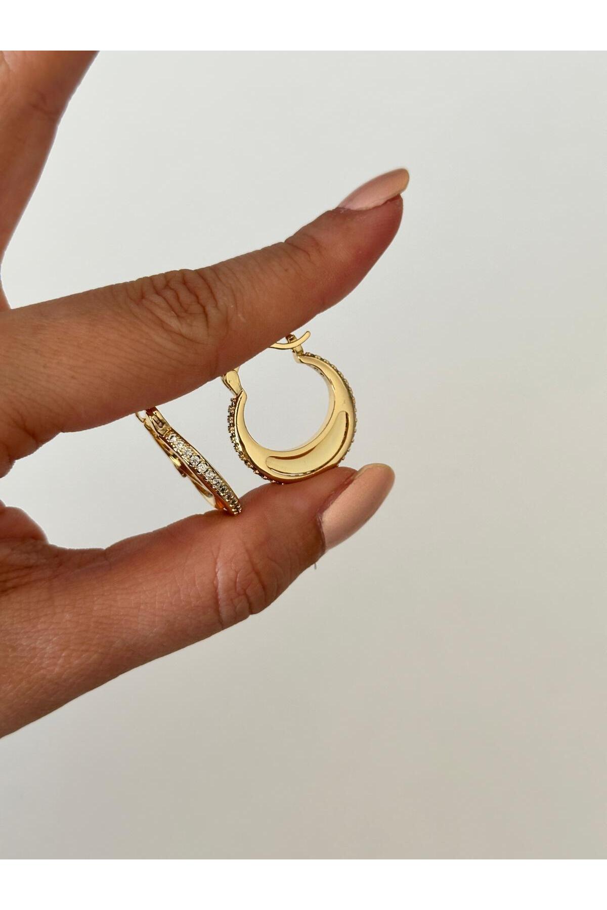 14K Çelik Üzeri Altın Kaplama Zirkon Taşlı Küpe