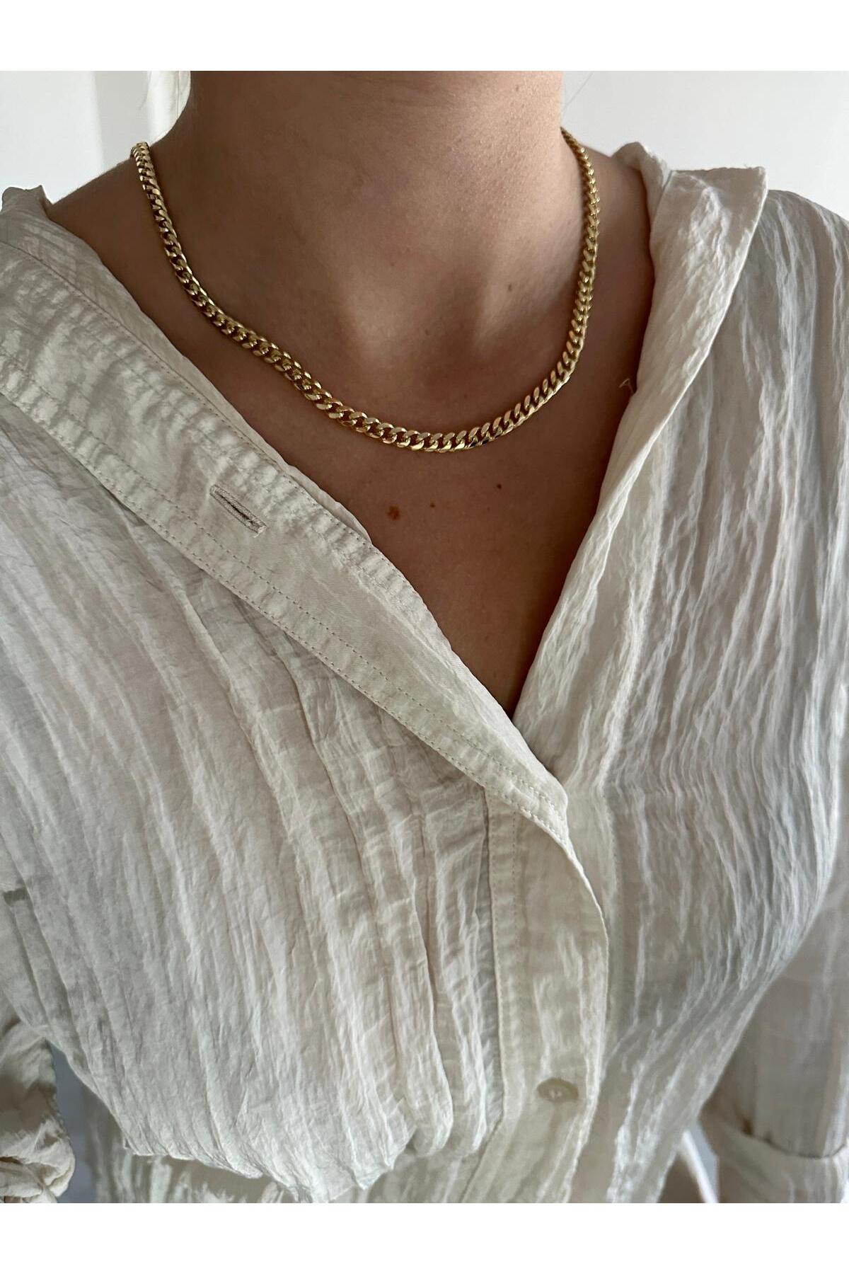 14K Çelik Üzeri Altın Kaplama İnce Zincir Kolye