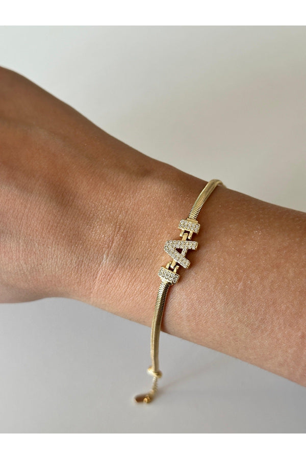 14 K Çelik üzeri altın kaplama kuyumcu işçiliği harf bileklik