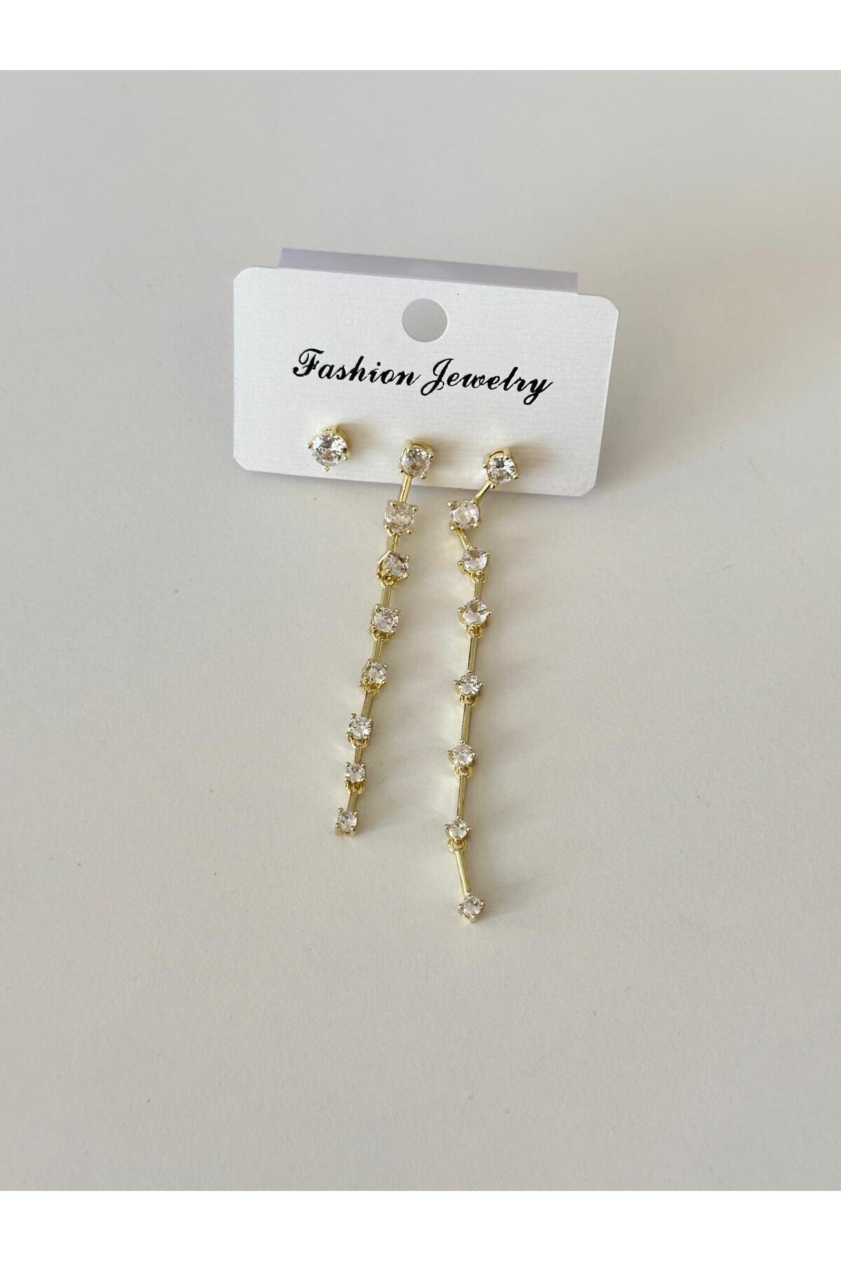 3 Lü Zirkon Sallantılı Küpe