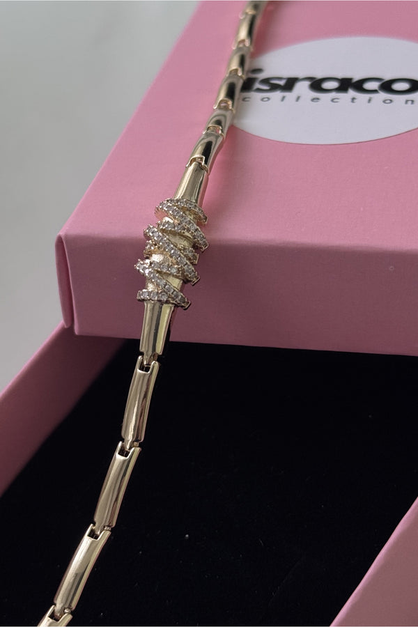 Çelik plaka kıvrım taşlı bileklik