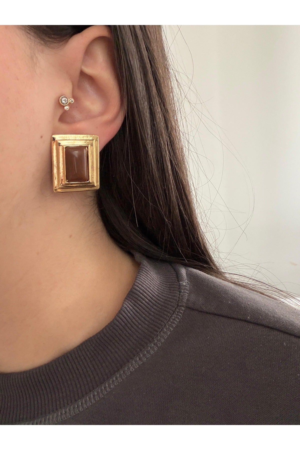 Çelik gold kahve sany küpe