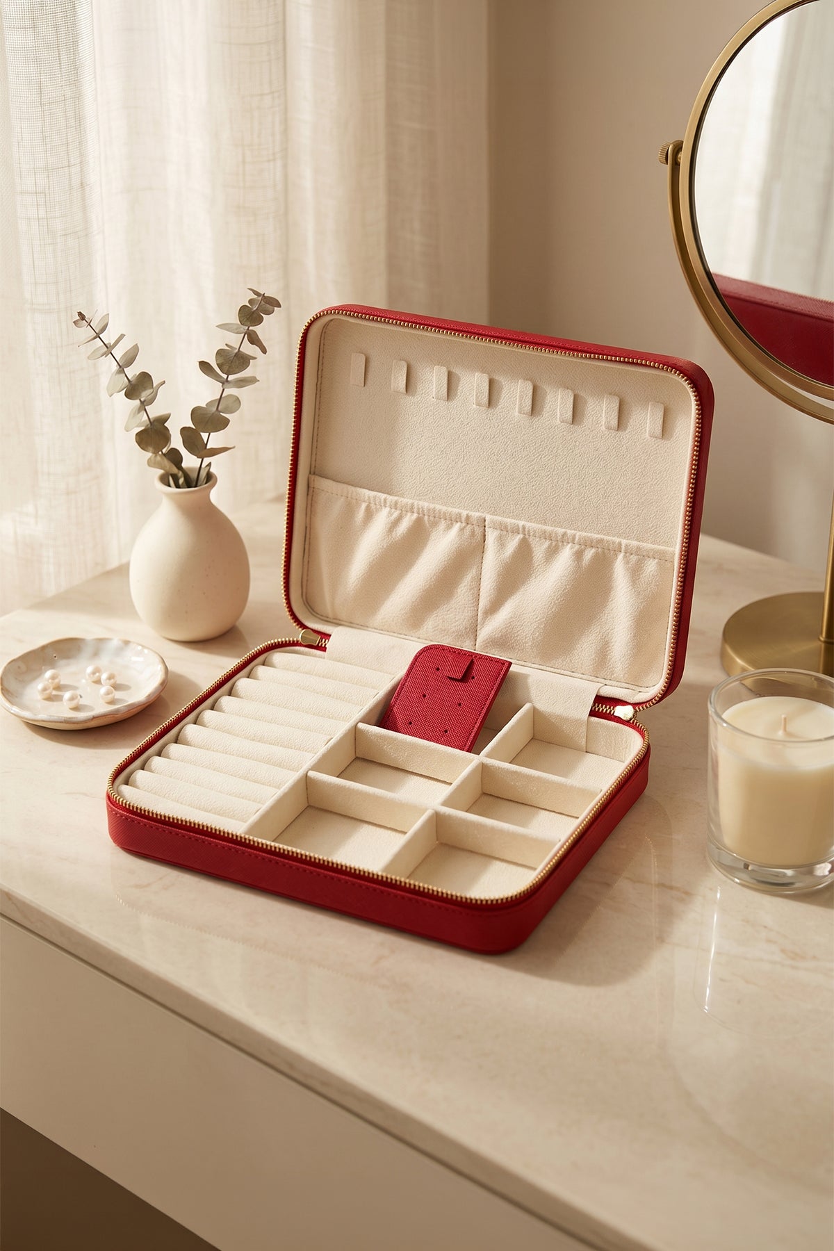 Suni deri büyük boy takı ve mücevher çantası - organizer box