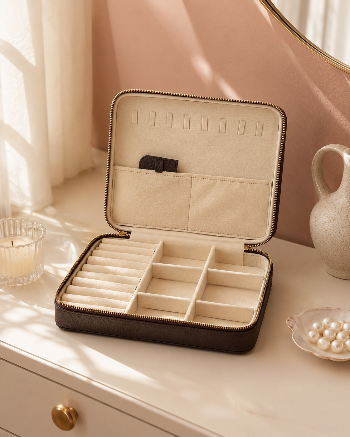 Suni deri büyük boy takı ve mücevher çantası - organizer box