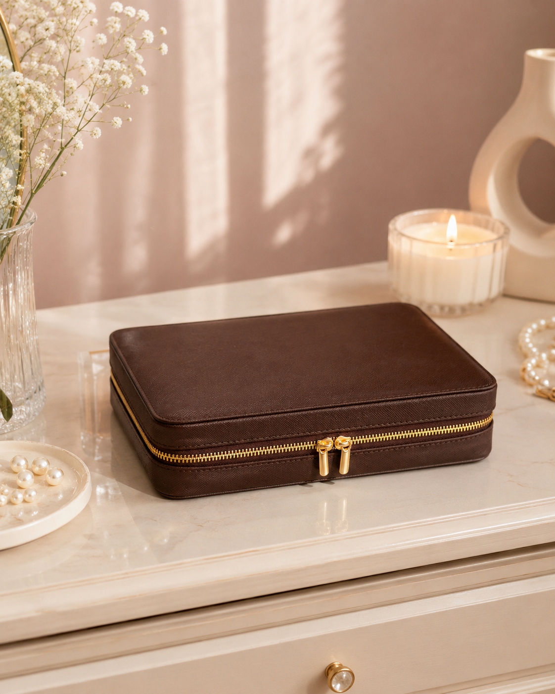 Suni deri büyük boy takı ve mücevher çantası - organizer box