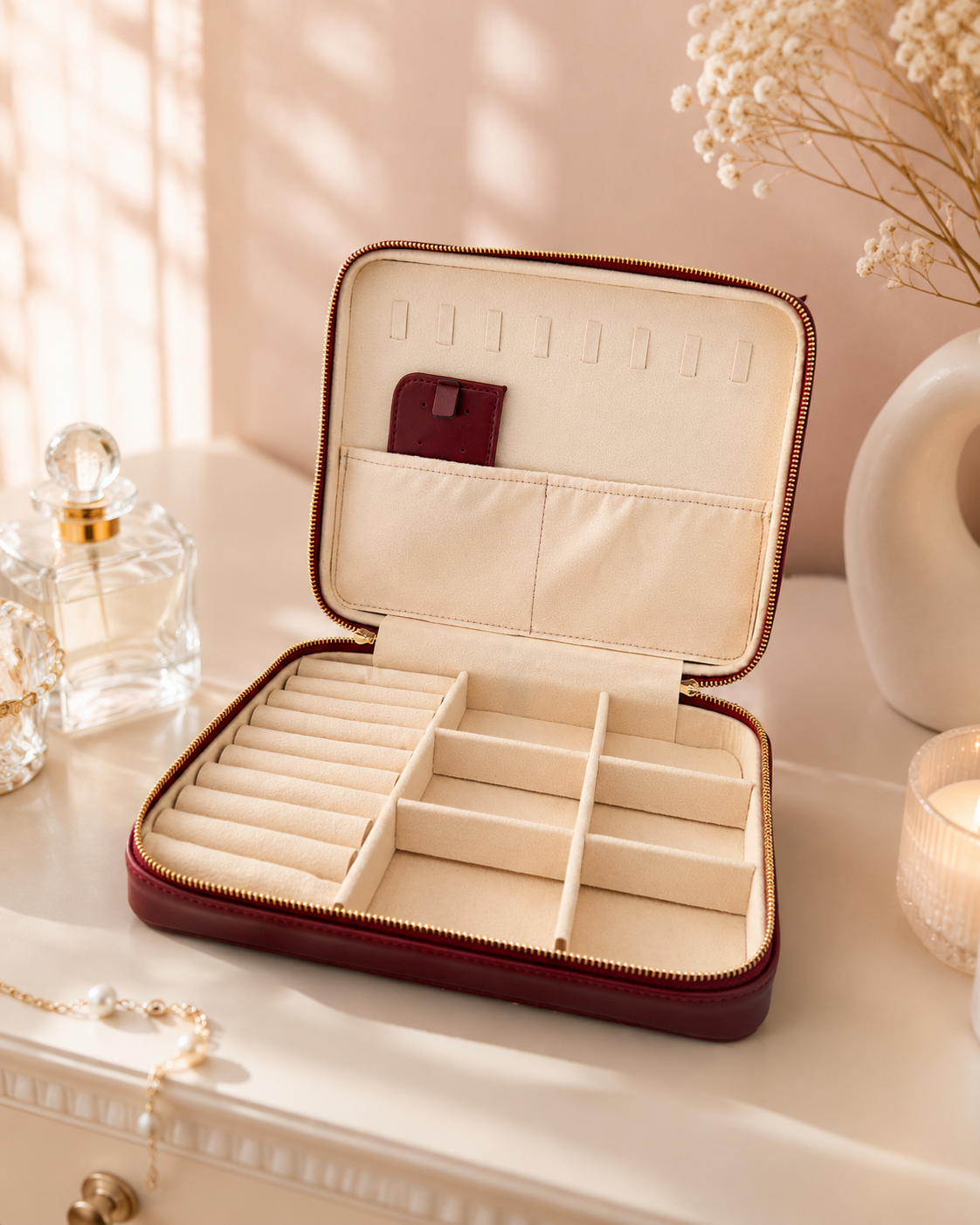 Suni deri büyük boy takı ve mücevher çantası - organizer box