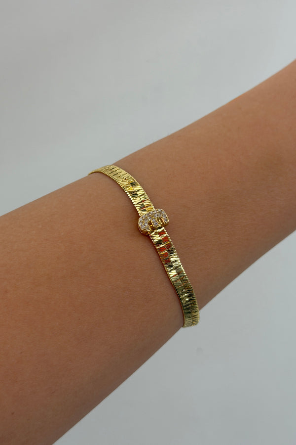 Çelik Üzeri Altın Kaplama Monogram Gold Harf Bileklik - E