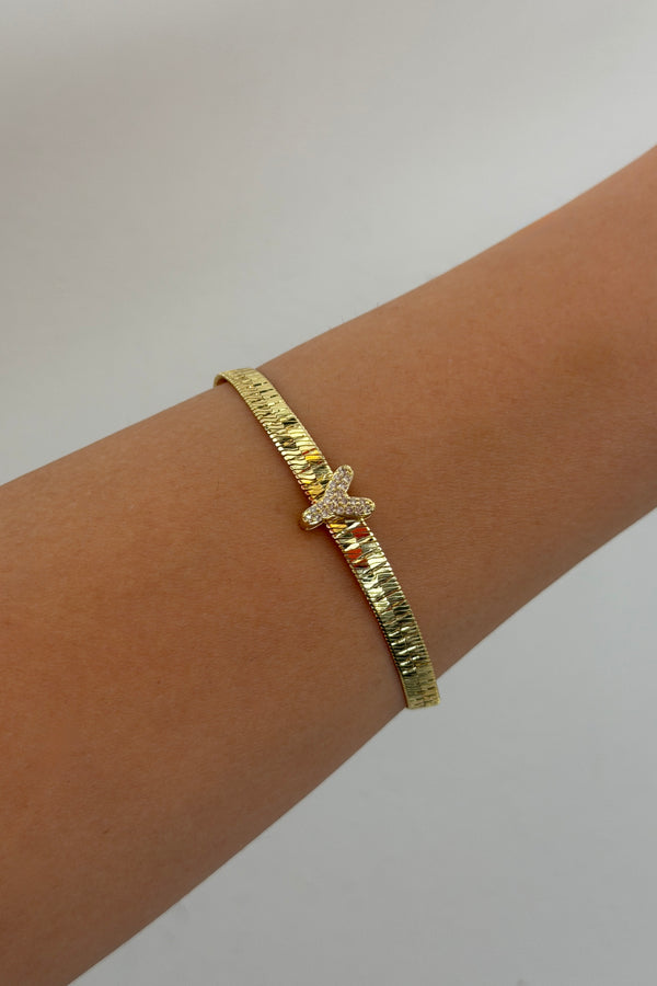 Çelik Üzeri Altın Kaplama Monogram Gold Harf Bileklik - Y