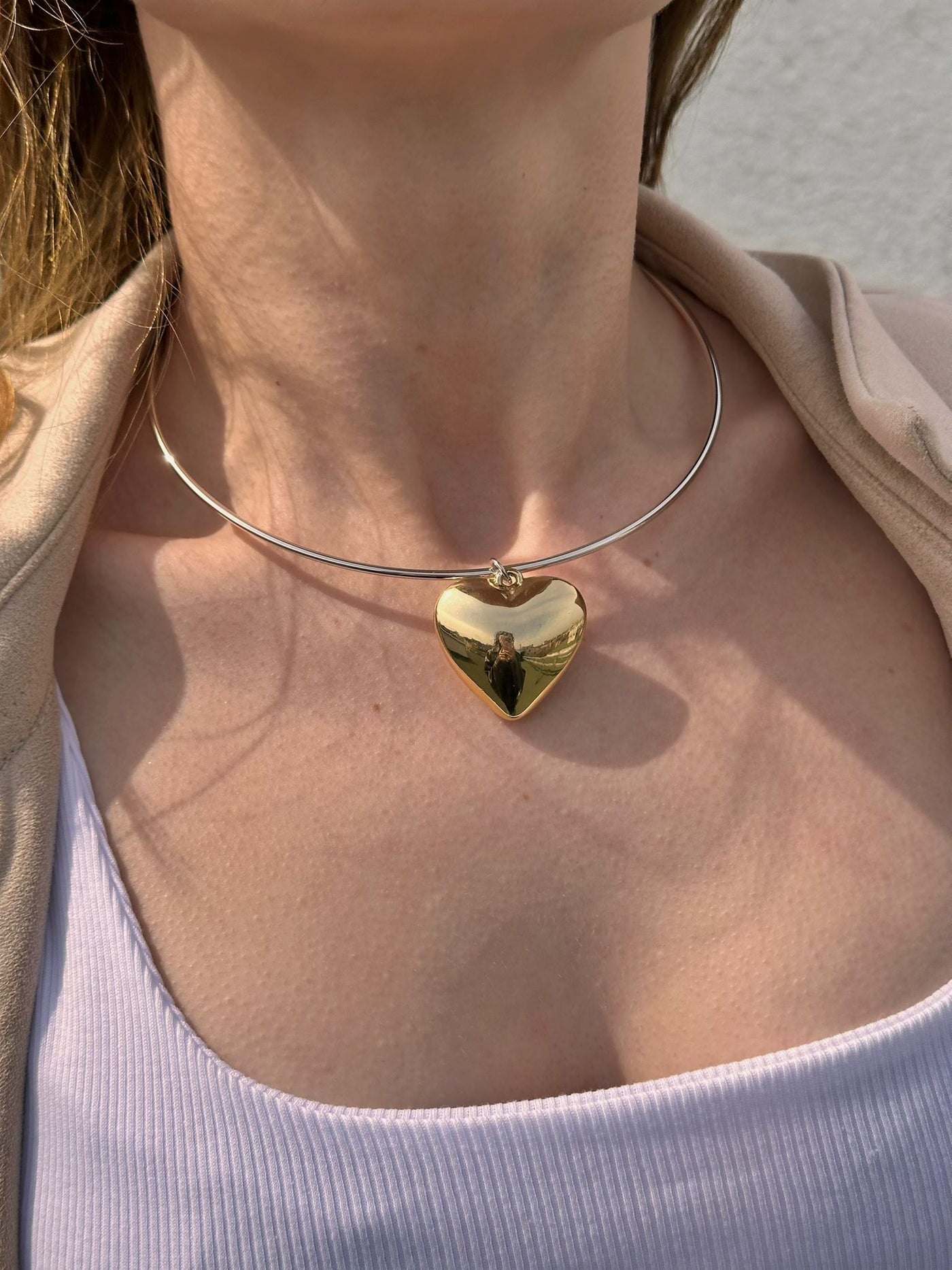 Çelik üzeri altın kaplama kalpli Choker