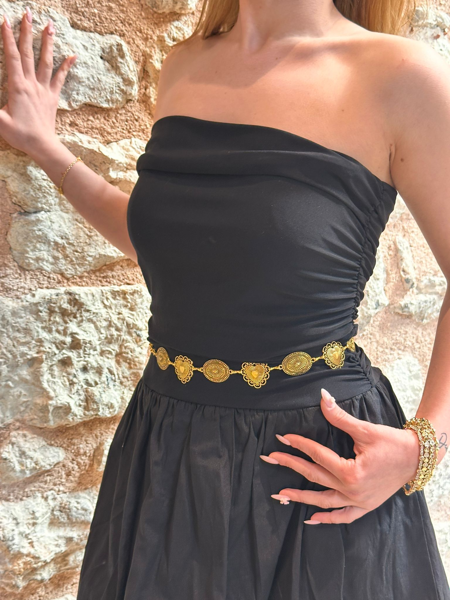 Gold Desenli Bel Zinciri