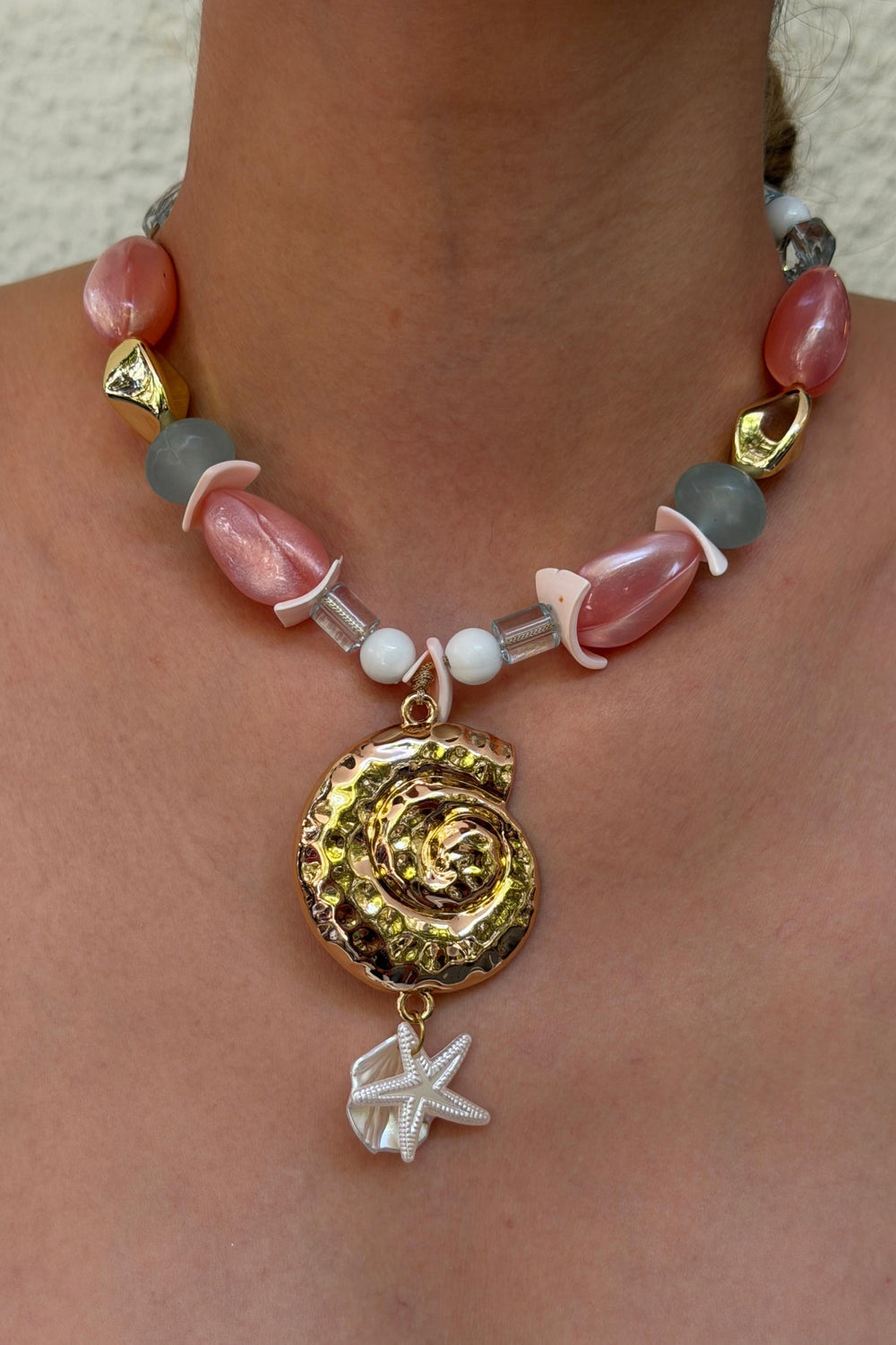 Seashell Collection Spiral Charm Kolye Pembe