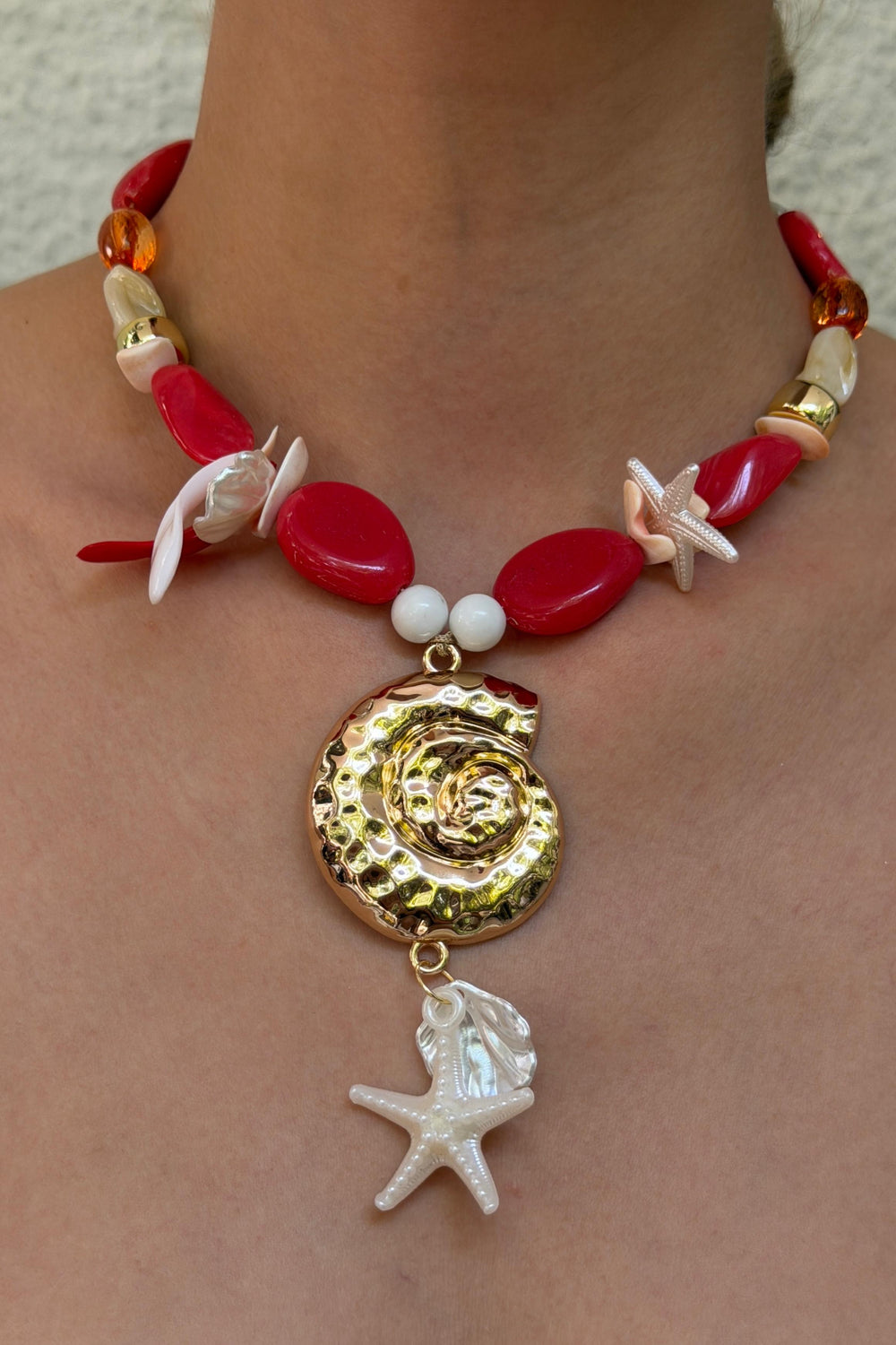 Seashell Collection Spiral Charm Kolye Kırmızı