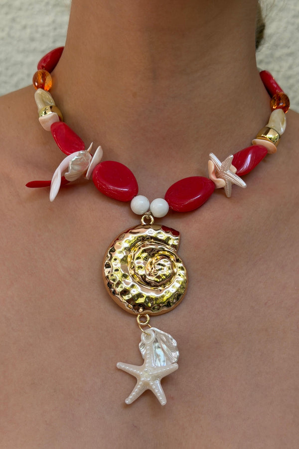 Seashell Collection Spiral Charm Kolye Kırmızı