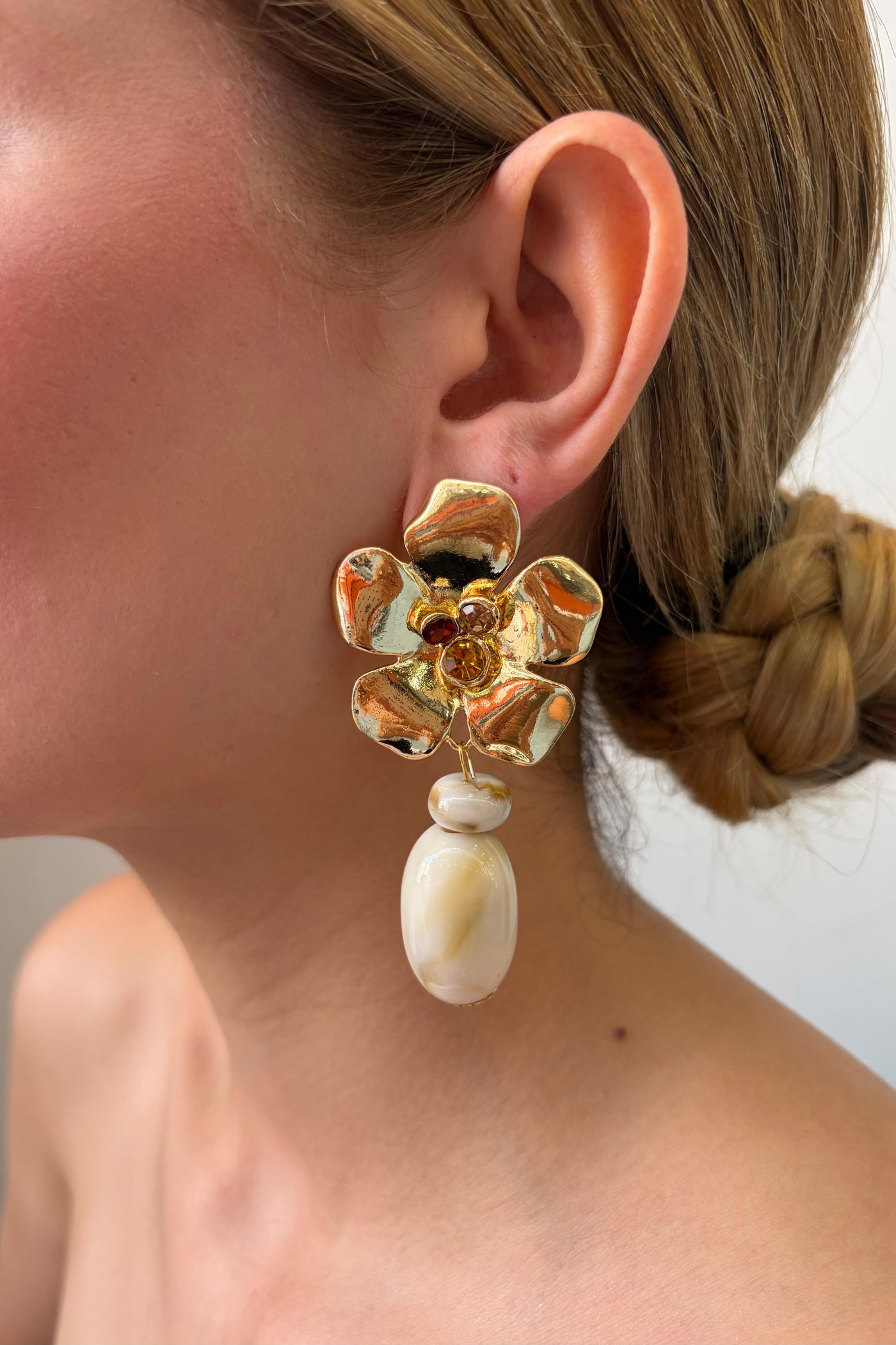 Flora Pearl Küpe Krem