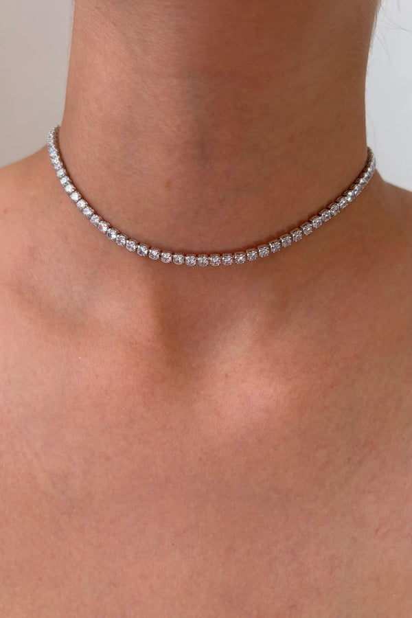 Çelik Zirkon Su Yolu Asansörlü Choker Kolye
