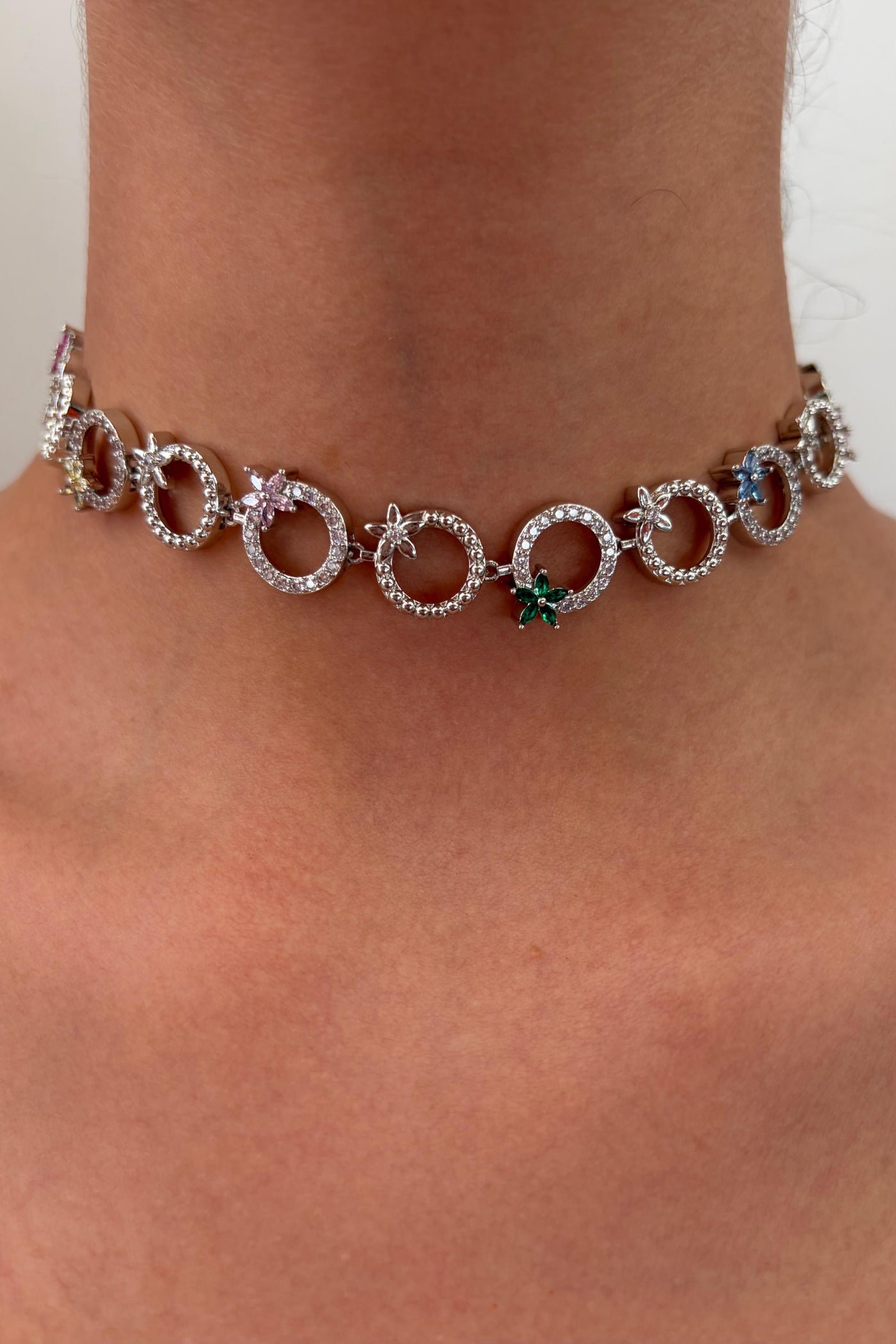 Çelik Jardin Asansörlü Choker Kolye Gümüş