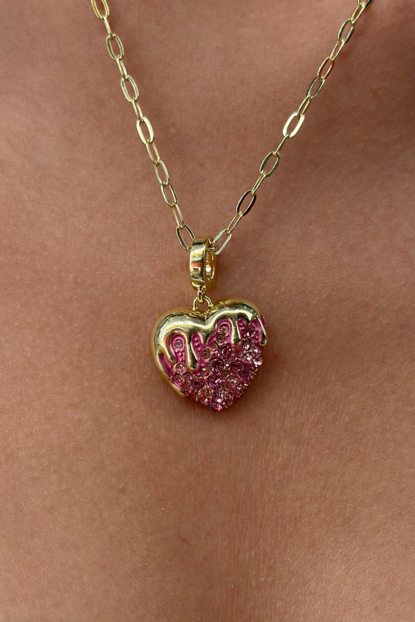 Çelik Lydia Heart Pembe Taşlı Charm Kolye Gold