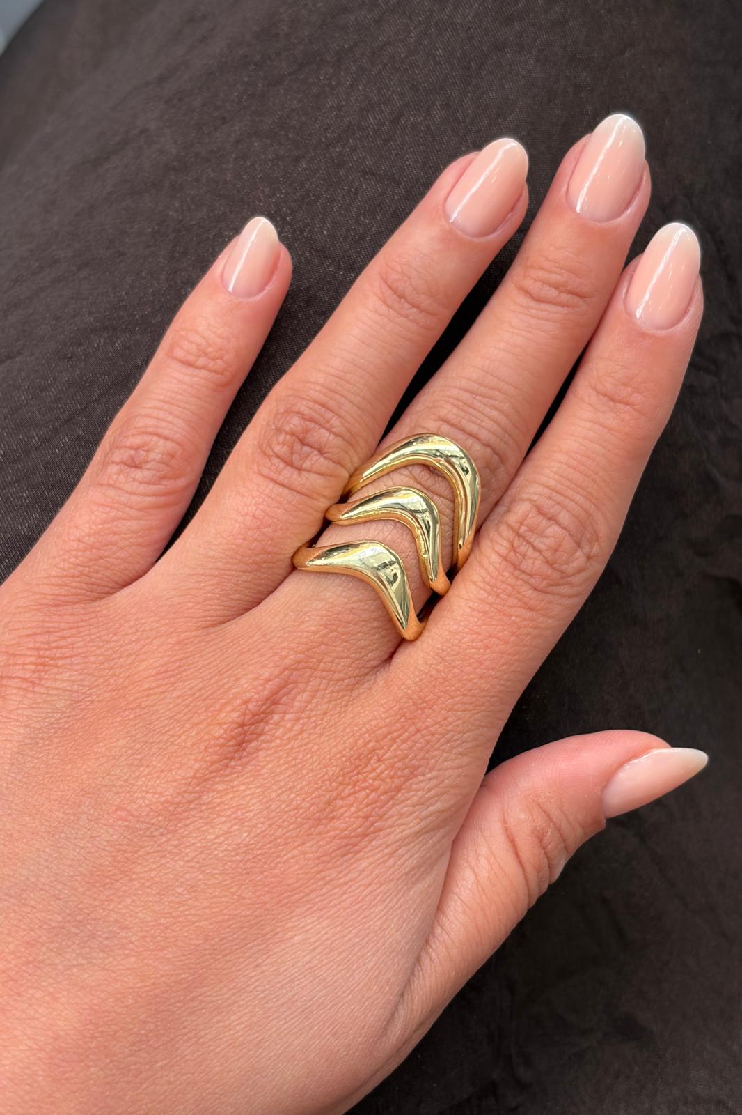 Çelik Wave Üçlü Ayarlanabilir Yüzük Gold