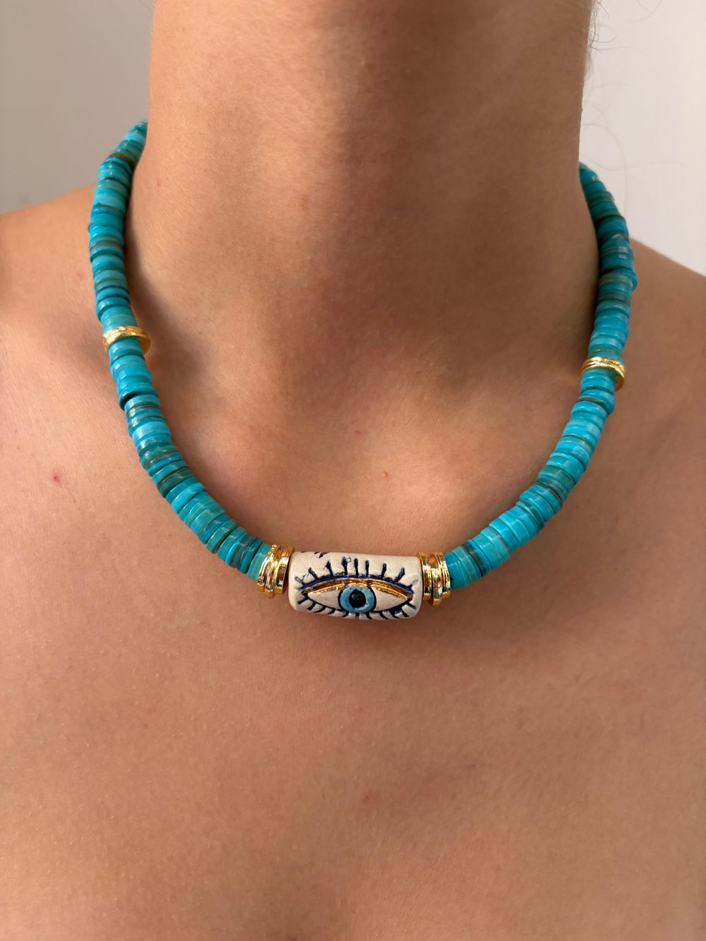 Helenistik Collection Sedef Taşlı Seramik Göz Kolye Mavi