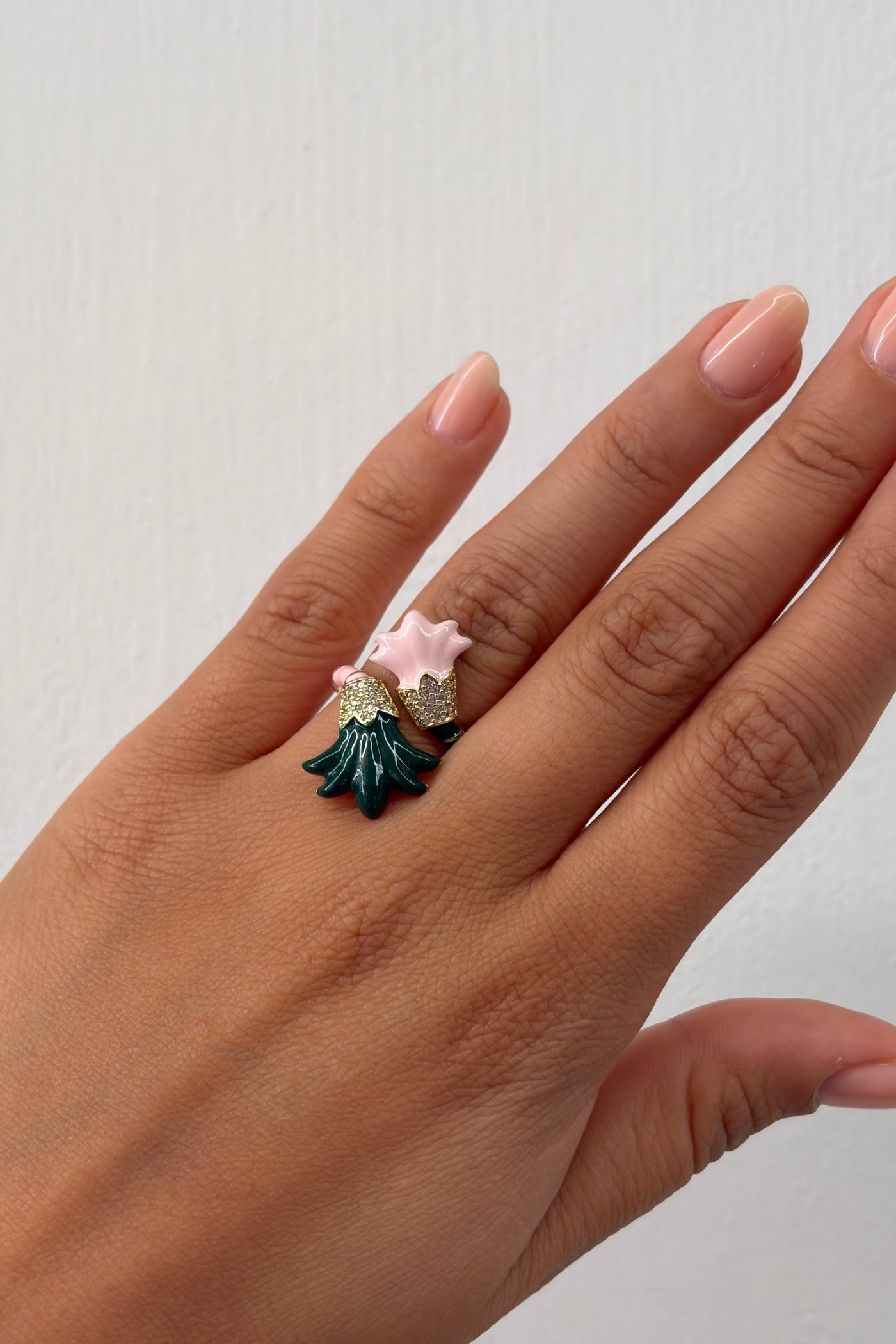 Çelik Bloom Çiçek Figürlü Ayarlanabilir Yüzük Pembe