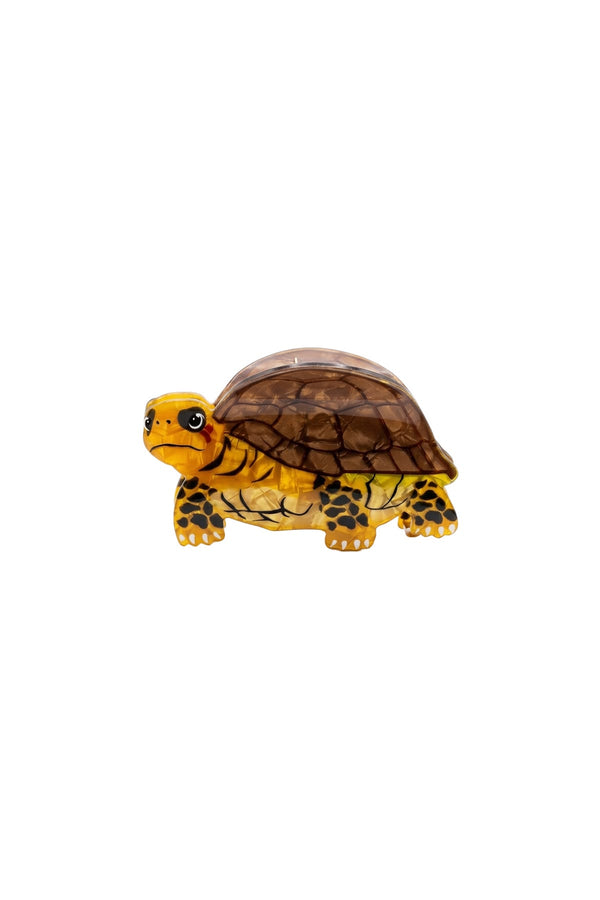 Tiny Tales Collection Tortie Kaplumbağa Figürlü Kahverengi Asetat Mandal Saç Tokası