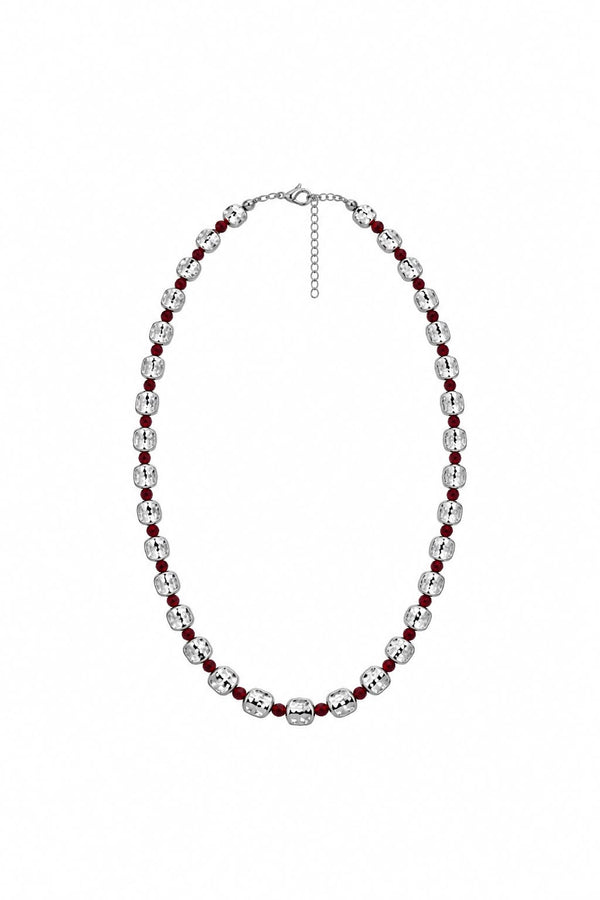 Rouge Bordo Taşlı Gümüş Renk Kolye