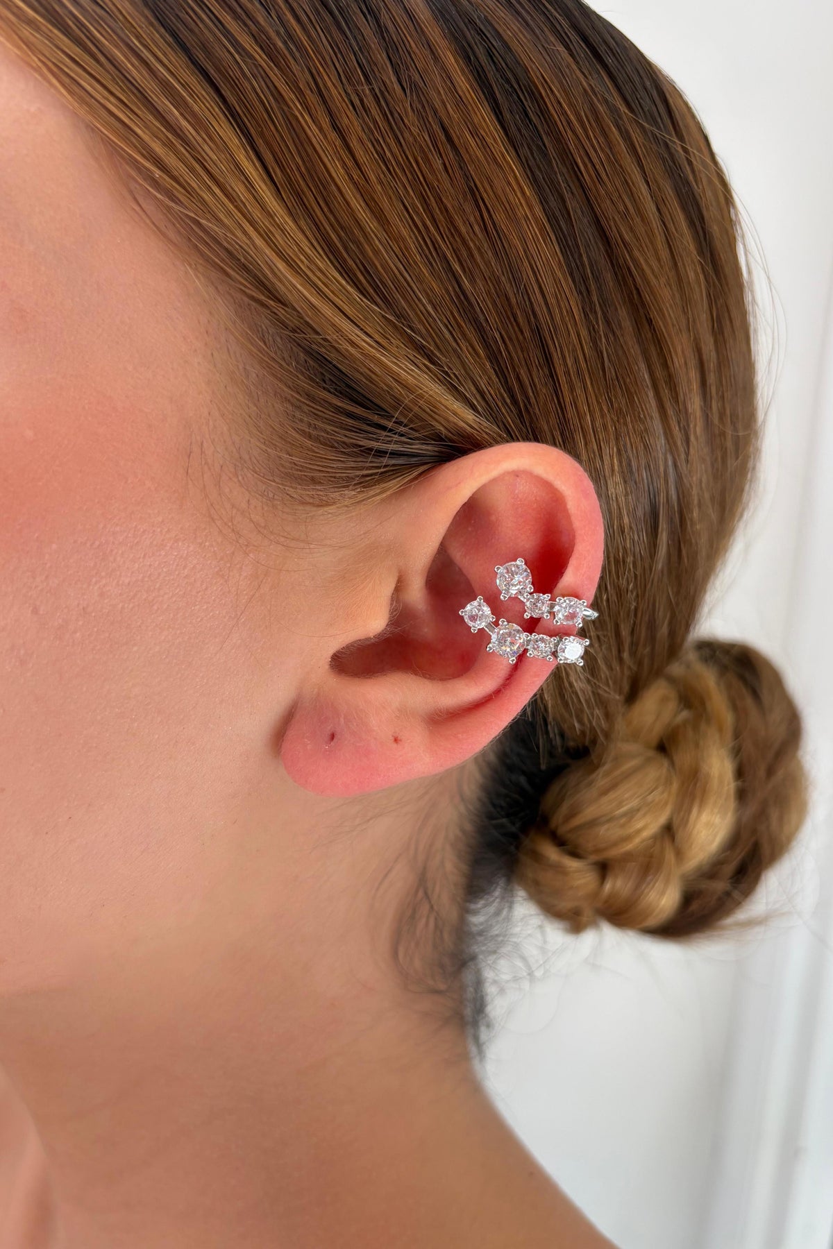 Çelik Twinkle Çift Sıra Taşlı Earcuff Küpe
