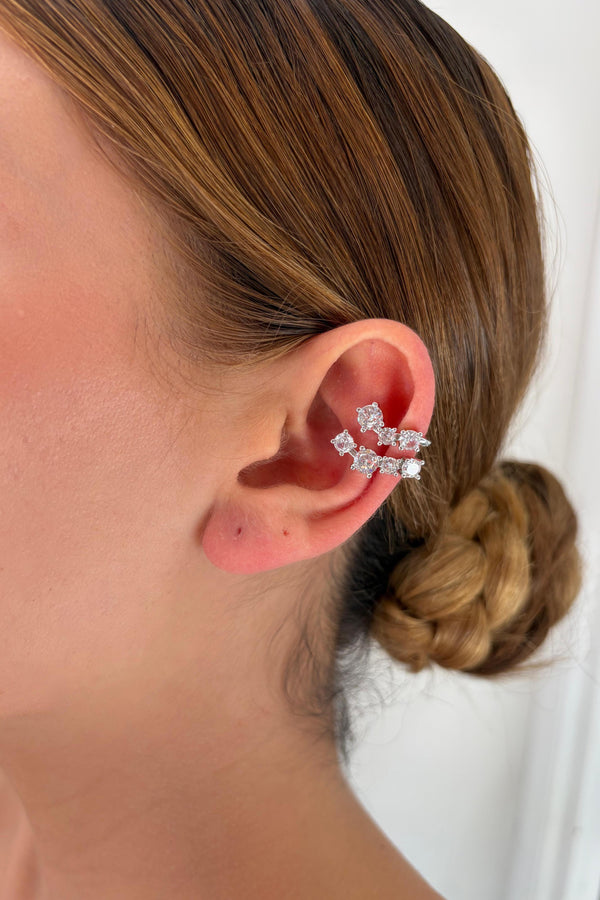 Çelik Twinkle Çift Sıra Taşlı Earcuff Küpe